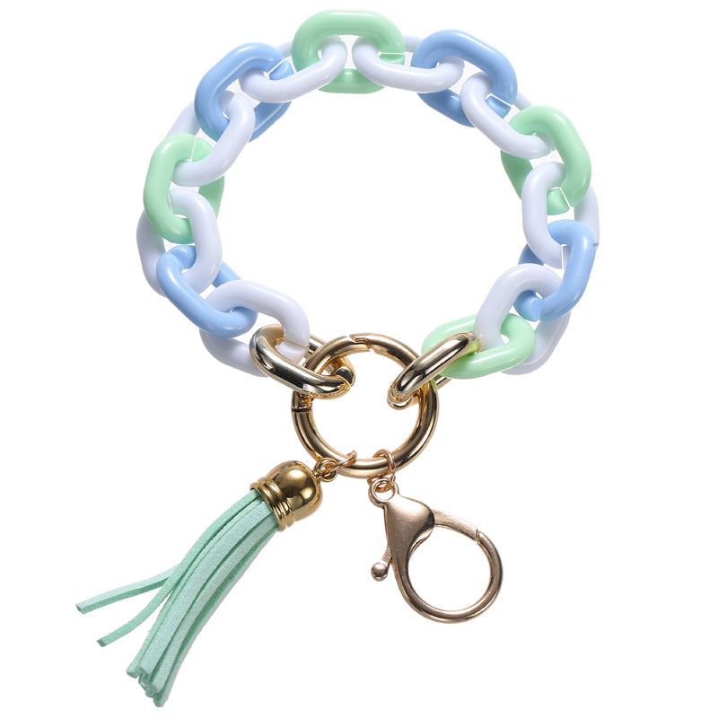 Wholesale Acrylic Chain PU Tassel Bracelet Keychain